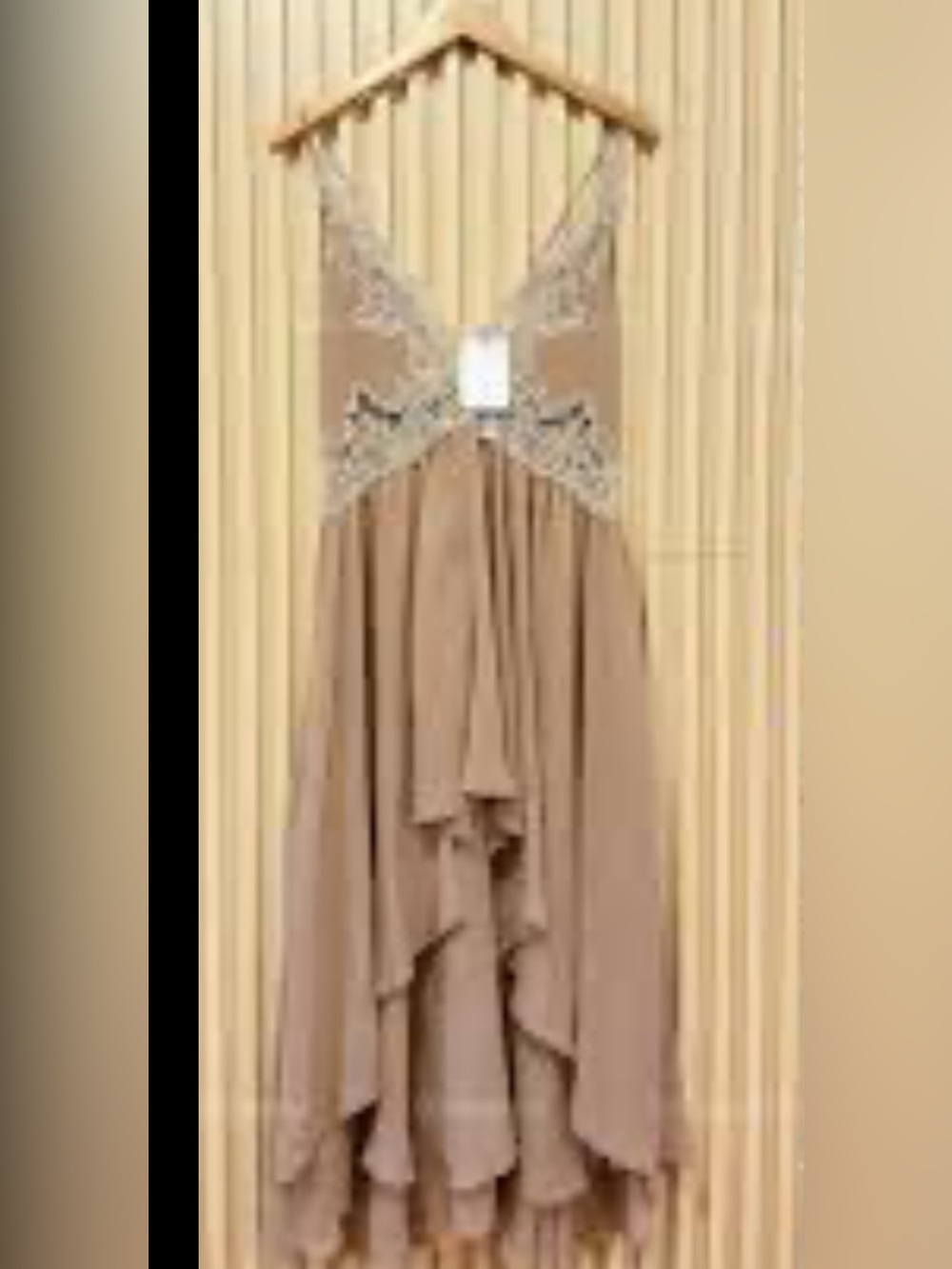 New Zara Asymmetric Tan Strappy Lace-Trimmed Slip Dress & beige Lace Accents M - Picture 10 of 10
